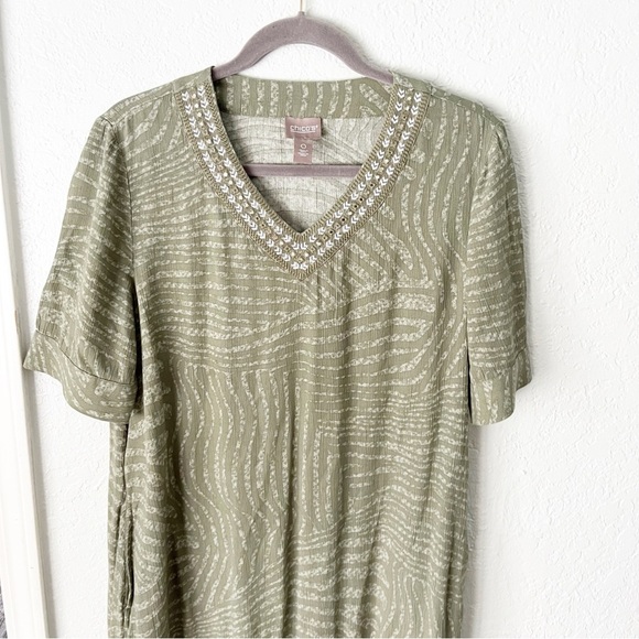 Chico's Dress Women's 4 Small Green Zebra Print V Neck Resortwear Tropical - Picture 2 of 9